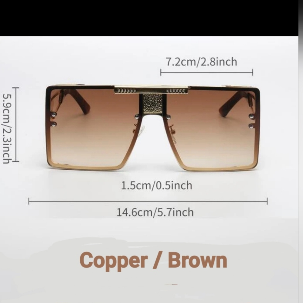 SUNNIES FASHION SUNGLASSES COPPER SURROUND FRAME BROWN AND GOLD TINT. HEAVY.